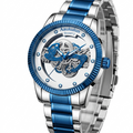 Luxury Blue Skeleton Watch Premium Quartz Men’s Watch Stylish Stainless Steel Watch Elegant Men’s Wrist Watch Modern Luxury Timepiece Classic Blue Quartz Watch Fashionable Men’s Watch Premium Designer Watch