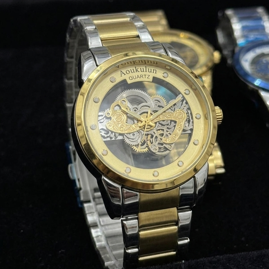 Luxury Blue Skeleton Watch Premium Quartz Men’s Watch Stylish Stainless Steel Watch Elegant Men’s Wrist Watch Modern Luxury Timepiece Classic Blue Quartz Watch Fashionable Men’s Watch Premium Designer Watch