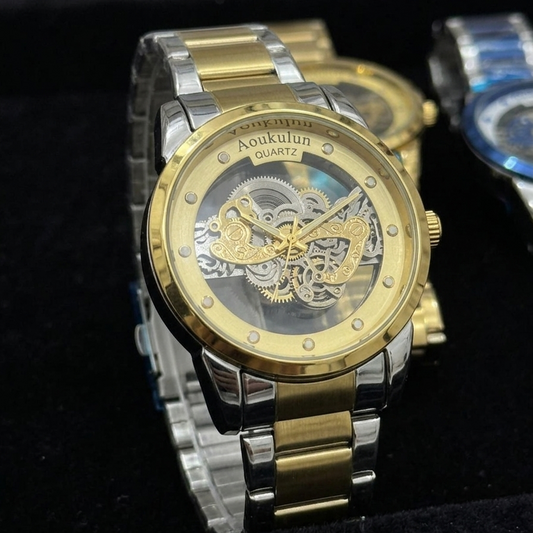 Luxury Blue Skeleton Watch Premium Quartz Men’s Watch Stylish Stainless Steel Watch Elegant Men’s Wrist Watch Modern Luxury Timepiece Classic Blue Quartz Watch Fashionable Men’s Watch Premium Designer Watch